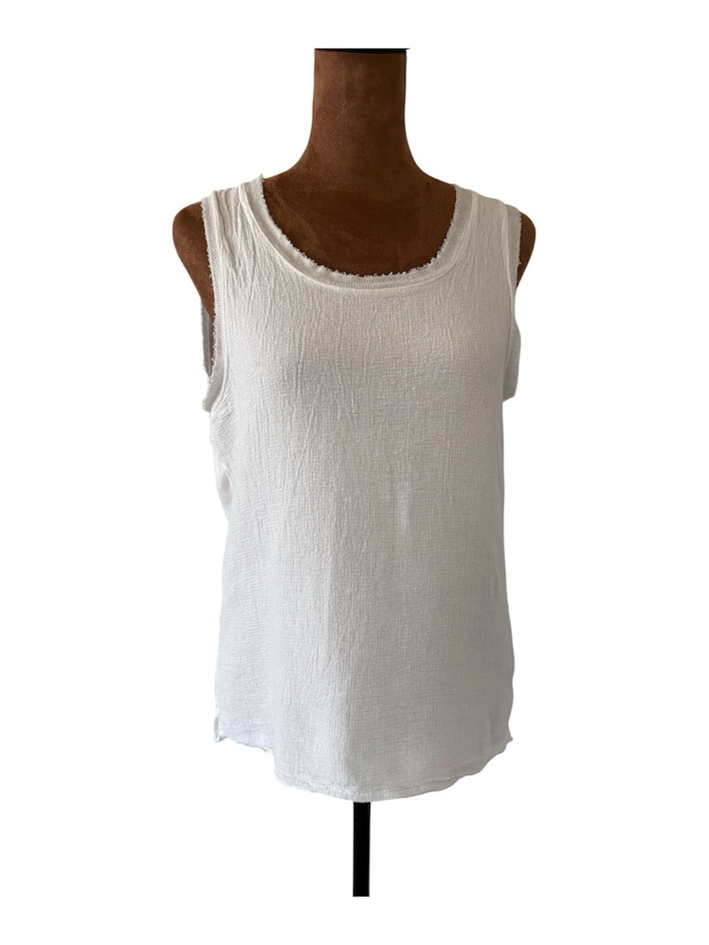 Saks Fifth Avenue Made in Italy White Woven Linen Slub Mixed Media Tank Top L